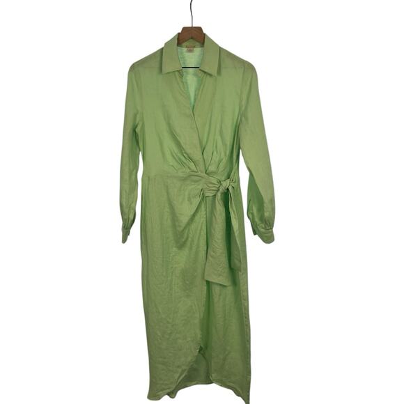 Magaschoni Womens 10 Mint Green 100% Linen Wrap Maxi Shirt Dress Coastal - Picture 1 of 10